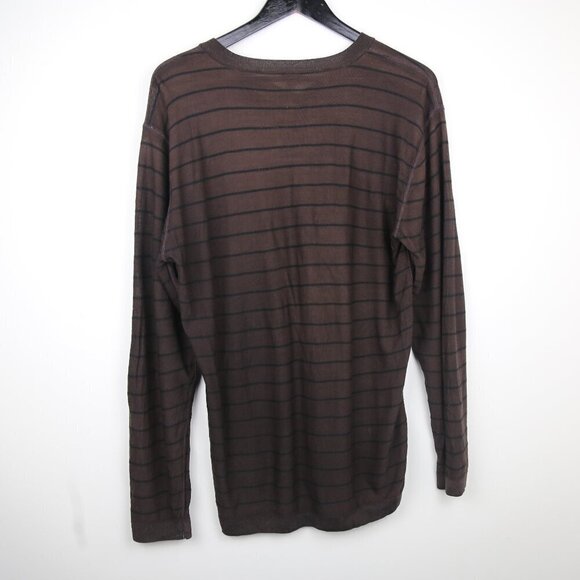 Armani Collezioni 100% Wool V-Neck Striped Long Sleeve Knit Shirt Size XXL - Picture 3 of 6